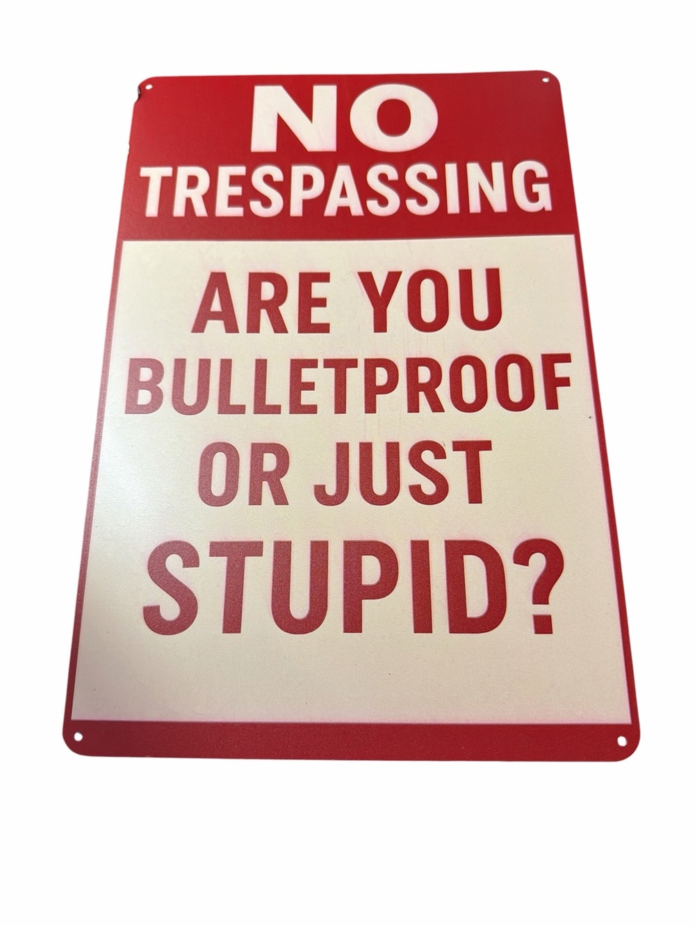 Funny "No Trespassing: Are You Bulletproof?" Metal Sign - 8x12